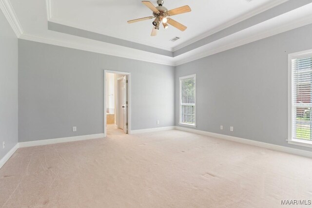 204 St Thomas Ave, Wetumpka, AL 36092 - unfurnished room featuring a tray ceiling, crown molding, light colored carpet, and a ceiling fan