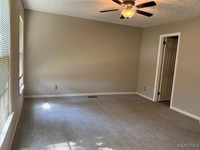 1604 Cobblestone Ct, Montgomery, AL 36117 - empty room featuring a textured ceiling, carpet flooring, a ceiling fan, and plenty of natural light