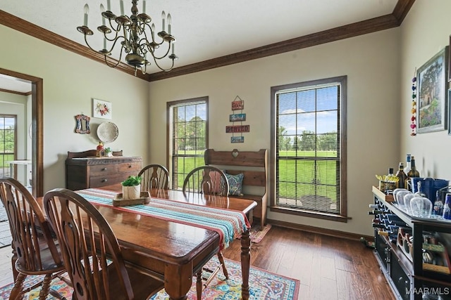4015 Snowdoun Chambers Rd, Montgomery, AL 36116 - dining area with a chandelier, crown molding, plenty of natural light, and dark wood finished floors