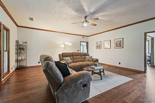 4015 Snowdoun Chambers Rd, Montgomery, AL 36116 - living area featuring hardwood / wood-style flooring, a ceiling fan, a textured ceiling, and ornamental molding