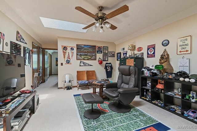 4015 Snowdoun Chambers Rd, Montgomery, AL 36116 - living area featuring carpet flooring, ceiling fan, and a skylight