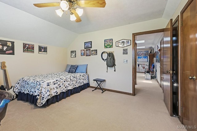 4015 Snowdoun Chambers Rd, Montgomery, AL 36116 - bedroom featuring light carpet, lofted ceiling, and a ceiling fan