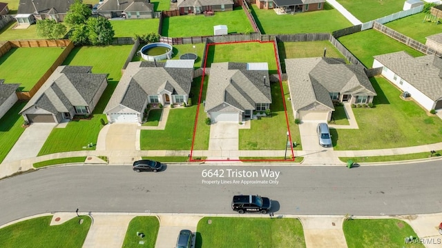 6642 Triston Way, Montgomery, AL 36117 - aerial perspective of suburban area featuring property parcel outlined