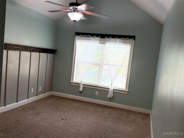 312 Sherwood Trl, Wetumpka, AL 36093 - spare room featuring lofted ceiling, ceiling fan, and carpet floors