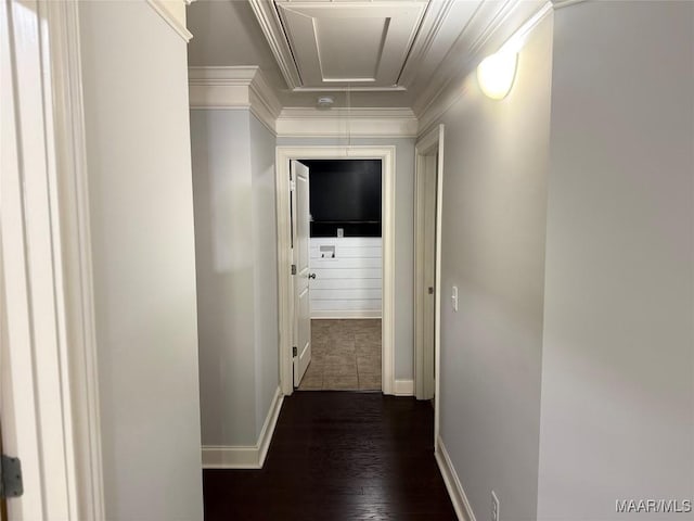 312 Sherwood Trl, Wetumpka, AL 36093 - hall with attic access, dark wood finished floors, and crown molding