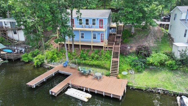 1415 Gold Mine Branch Rd, Marbury, AL 36051 - dock area with stairs, a balcony, and a water view