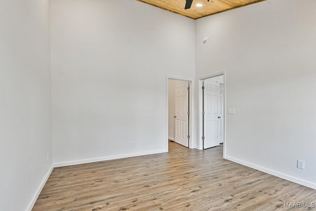 1415 Gold Mine Branch Rd, Marbury, AL 36051 - empty room with wood ceiling, wood finished floors, ceiling fan, recessed lighting, and a high ceiling