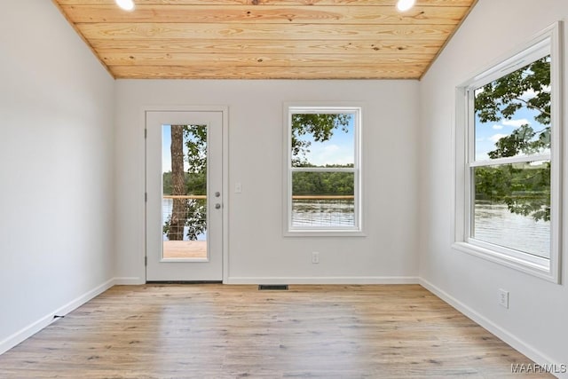 1415 Gold Mine Branch Rd, Marbury, AL 36051 - doorway with wood ceiling, plenty of natural light, light wood-type flooring, and vaulted ceiling