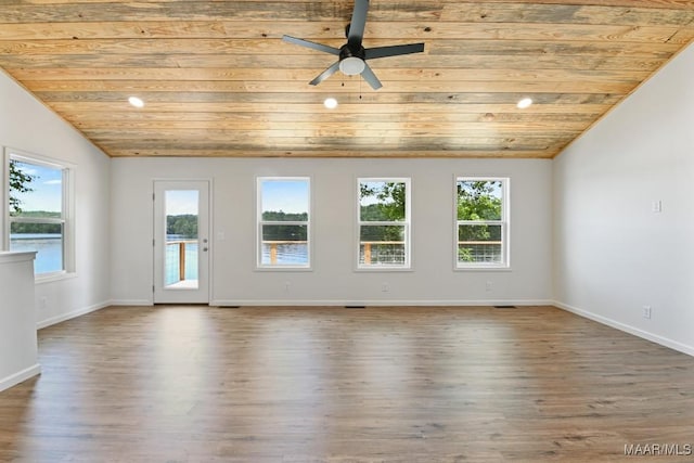 1415 Gold Mine Branch Rd, Marbury, AL 36051 - unfurnished room featuring wooden ceiling, lofted ceiling, healthy amount of natural light, wood finished floors, and a ceiling fan