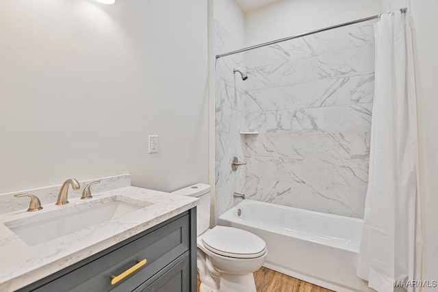 1415 Gold Mine Branch Rd, Marbury, AL 36051 - bathroom with shower / bathtub combination with curtain, vanity, and wood finished floors