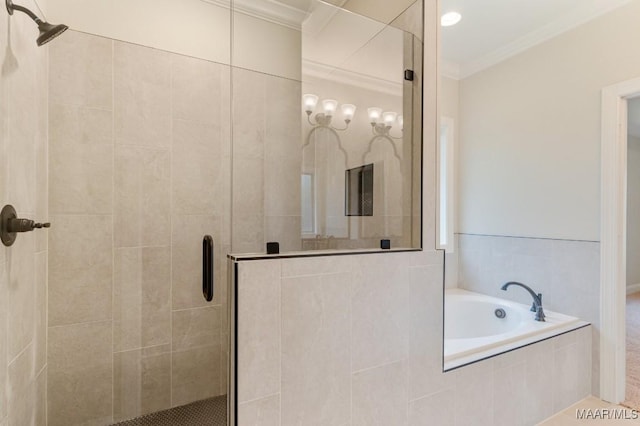 79 Birchwood Ln, Wetumpka, AL 36093 - full bath with a shower stall, ornamental molding, and a garden tub