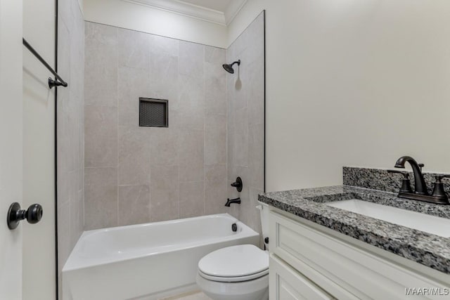 79 Birchwood Ln, Wetumpka, AL 36093 - bathroom featuring vanity, crown molding, and shower / bathtub combination