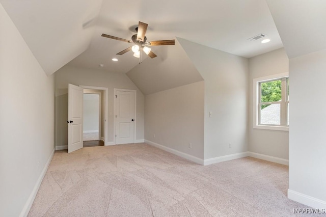 79 Birchwood Ln, Wetumpka, AL 36093 - additional living space featuring light colored carpet, vaulted ceiling, a ceiling fan, and recessed lighting