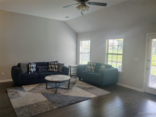 512 Lismore Pl, Montgomery, AL 36117 - living room with ceiling fan, lofted ceiling, and wood finished floors