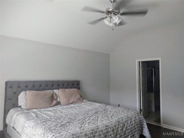 512 Lismore Pl, Montgomery, AL 36117 - bedroom with lofted ceiling, dark wood finished floors, and ceiling fan