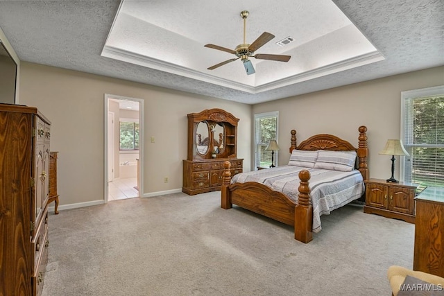 165 Ten Cedars Dr, Titus, AL 36080 - bedroom with a raised ceiling, multiple windows, light carpet, and a textured ceiling