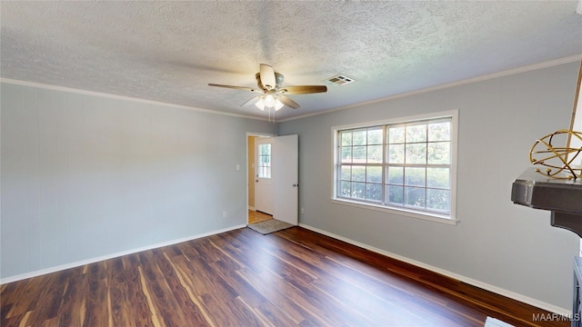 461 Glade Park Dr, Montgomery, AL 36109 - empty room with ceiling fan, wood finished floors, ornamental molding, and a textured ceiling