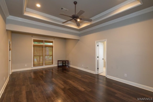 7025 Wynlakes Blvd, Montgomery, AL 36117 - empty room with a tray ceiling, ceiling fan, wood finished floors, and crown molding
