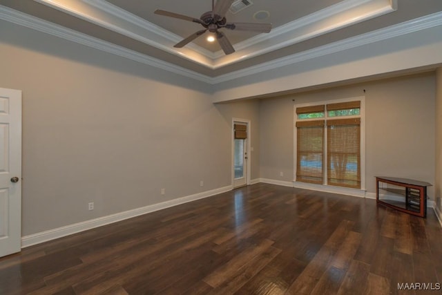 7025 Wynlakes Blvd, Montgomery, AL 36117 - spare room with a tray ceiling, ornamental molding, wood finished floors, and ceiling fan