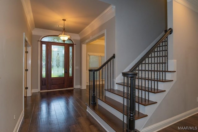 7025 Wynlakes Blvd, Montgomery, AL 36117 - foyer with wood-type flooring, ornamental molding, and stairway