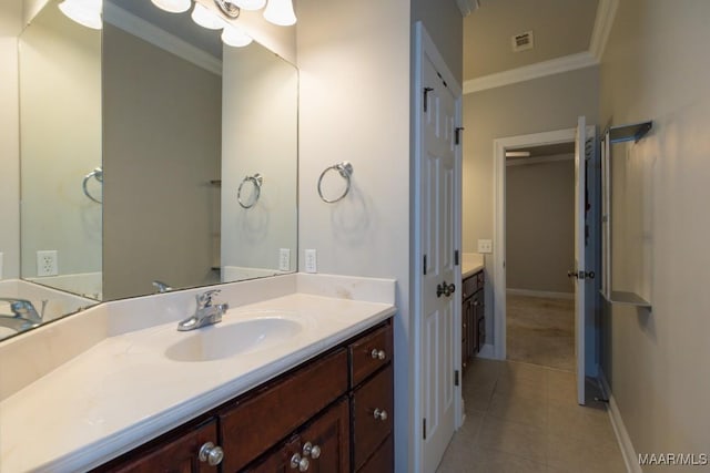 7025 Wynlakes Blvd, Montgomery, AL 36117 - bathroom featuring crown molding, vanity, and tile patterned flooring