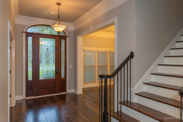 7025 Wynlakes Blvd, Montgomery, AL 36117 - entrance foyer featuring stairway, dark wood finished floors, and crown molding