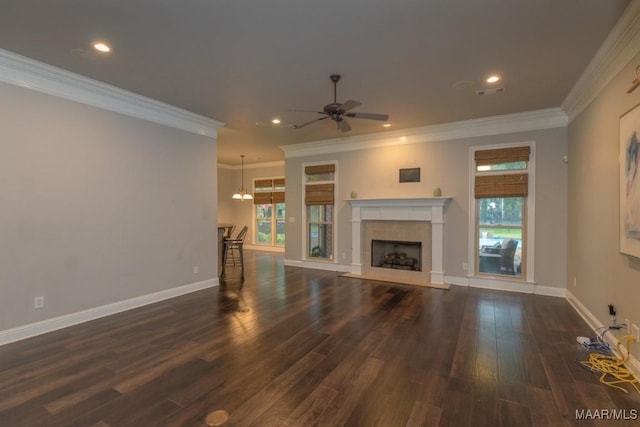 7025 Wynlakes Blvd, Montgomery, AL 36117 - unfurnished living room with wood finished floors, ceiling fan, plenty of natural light, a fireplace, and recessed lighting