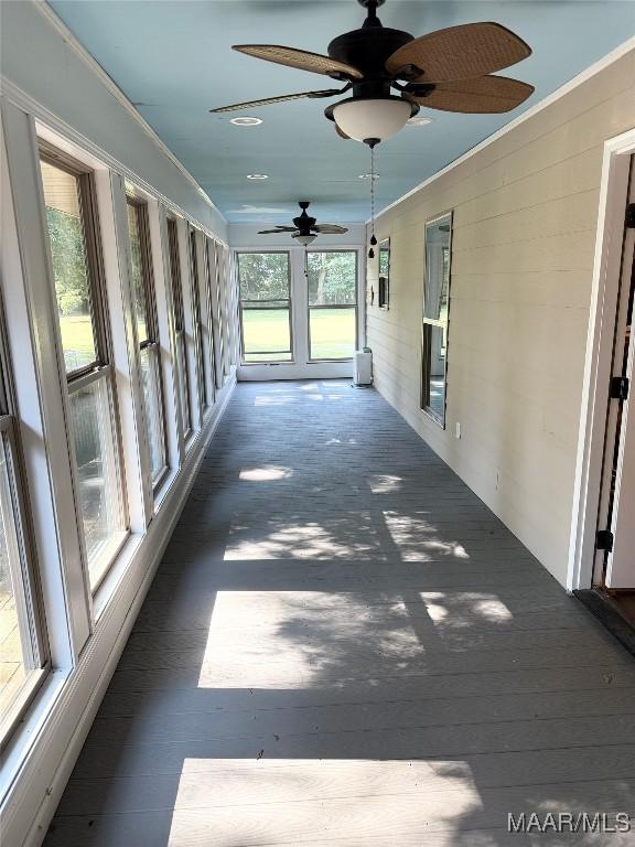 201 Greencrest Ln, Prattville, AL 36067 - unfurnished sunroom featuring a ceiling fan and crown molding