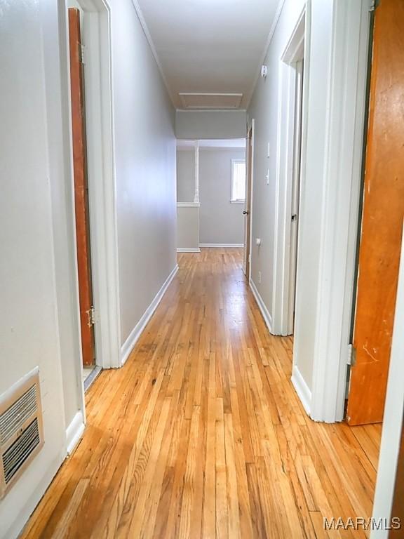 3609 Loxley Ln, Montgomery, AL 36109 - hallway with light wood-style flooring and attic access