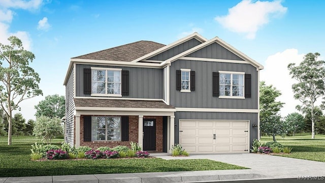 6013 Cunningham Trl, Montgomery, AL 36116 - view of front of house with a garage, driveway, a front yard, board and batten siding, and roof with shingles