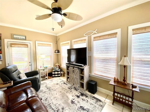 1210 Sadie Cir, Prattville, AL 36066 - tiled living room featuring ornamental molding and a ceiling fan