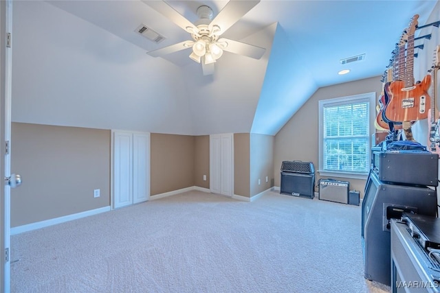 742 Mckeithen Pl, Millbrook, AL 36054 - additional living space with lofted ceiling, ceiling fan, and light carpet
