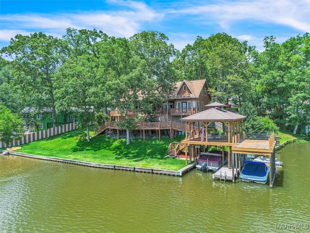 215 Hickory Rd, Titus, AL 36080 - dock featuring a gazebo, a deck with water view, and view of wooded area