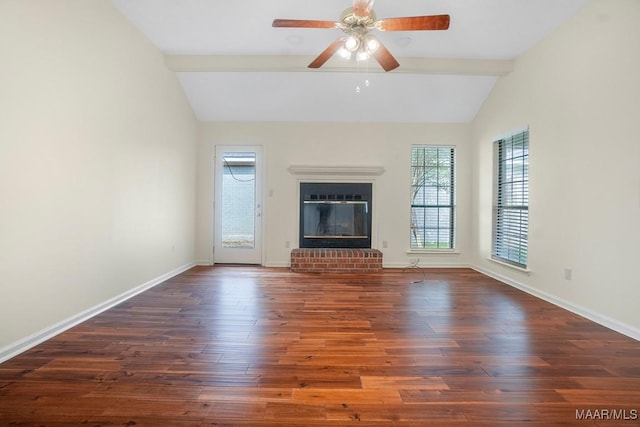 6605 E Aberdeen Dr, Montgomery, AL 36116 - unfurnished living room featuring a ceiling fan, wood finished floors, and a fireplace