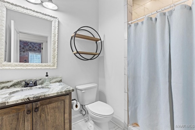 362 Driver Rd, Deatsville, AL 36022 - bathroom with vanity, a shower with shower curtain, and marble finish flooring