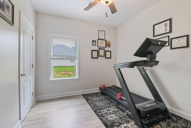 174 Shadow Wood Ln, Wetumpka, AL 36092 - workout room featuring a ceiling fan and wood finished floors