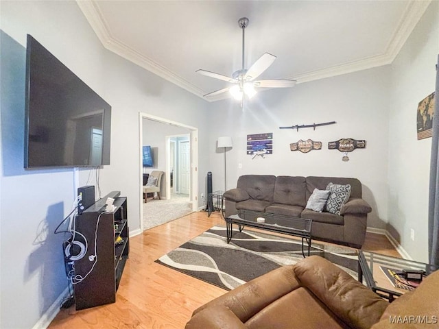 7908 Arrowhead Forest Ct, Montgomery, AL 36117 - living room with ornamental molding, ceiling fan, and light wood-type flooring