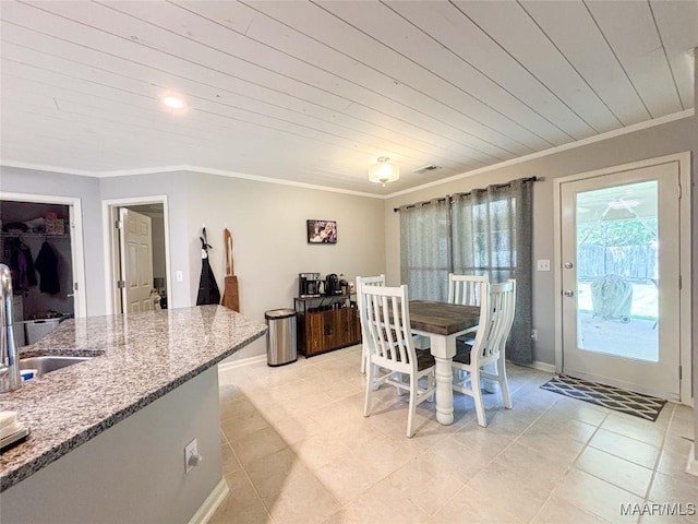 7908 Arrowhead Forest Ct, Montgomery, AL 36117 - dining area with crown molding, wood ceiling, light tile patterned floors, and recessed lighting