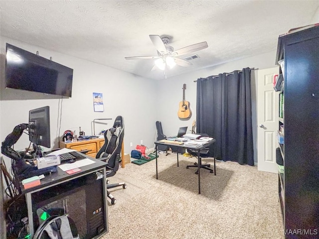7908 Arrowhead Forest Ct, Montgomery, AL 36117 - office space featuring light colored carpet, ceiling fan, and a textured ceiling