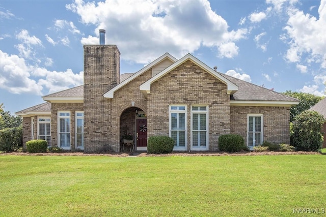 8872 Old Magnolia Way, Montgomery, AL 36116 - view of front of property with a chimney, brick siding, a front yard, and a shingled roof