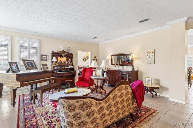 8872 Old Magnolia Way, Montgomery, AL 36116 - living area with light tile patterned flooring, ornamental molding, and a textured ceiling