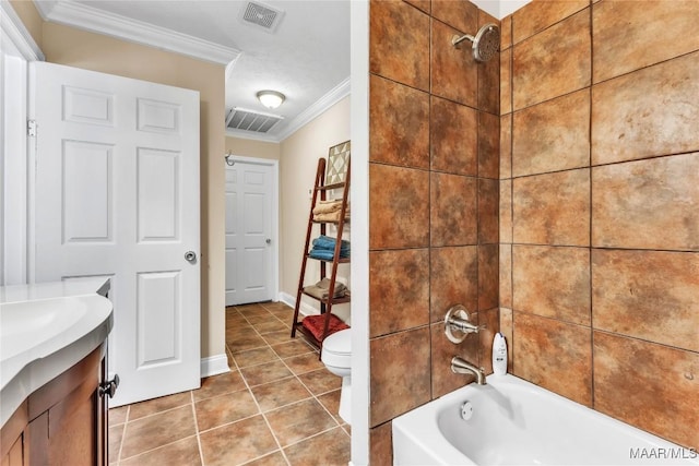 54 Pine Dr, Eclectic, AL 36024 - bathroom with ornamental molding, vanity, tile patterned flooring, and shower / tub combination