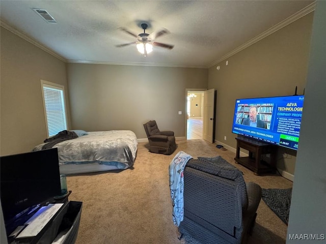 3701 Weston Pl, Montgomery, AL 36116 - bedroom featuring carpet flooring, crown molding, and a ceiling fan