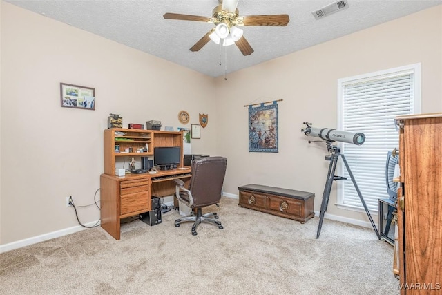 285 Cedar Ridge Dr, Wetumpka, AL 36093 - office with light colored carpet, ceiling fan, and a textured ceiling