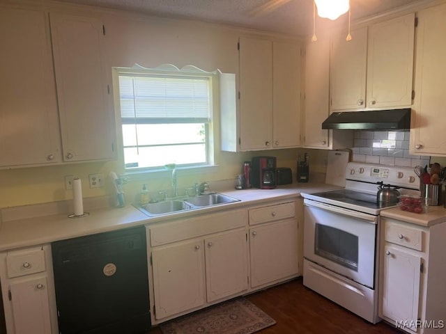 649 Partridge Ln, Prattville, AL 36067 - kitchen featuring dishwasher, white electric range oven, under cabinet range hood, and white cabinetry