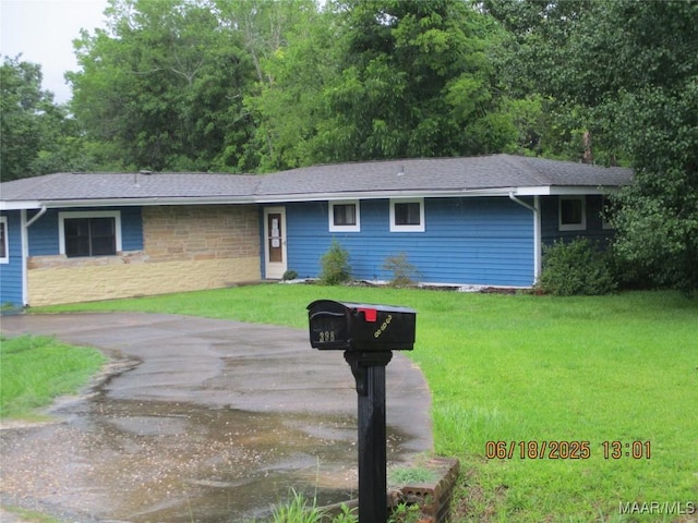 398 Birch Ave, Selma, AL 36701 - ranch-style house with a front lawn and a shingled roof
