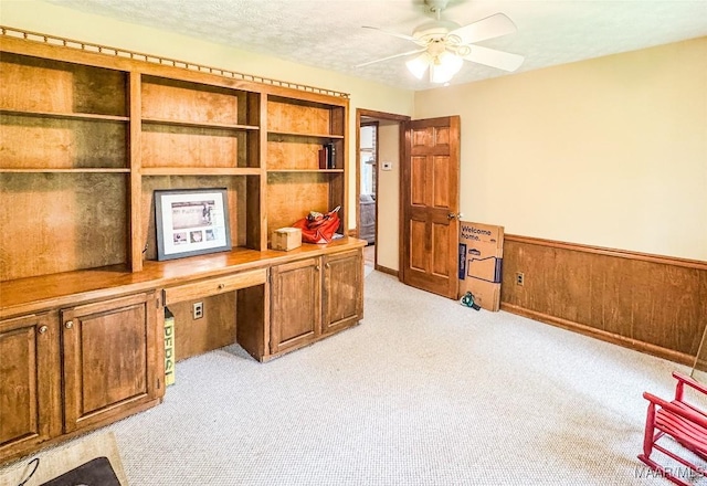 1267 County Road 85th Rd, Prattville, AL 36067 - unfurnished office with built in study area, light carpet, a ceiling fan, and a wainscoted wall