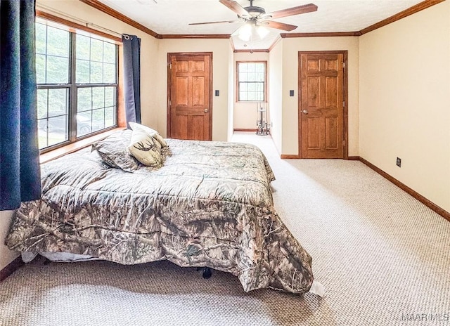 1267 County Road 85th Rd, Prattville, AL 36067 - bedroom with carpet floors, multiple windows, ceiling fan, and ornamental molding