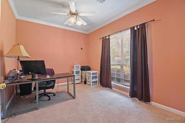 709 Liberty Rd, Tallassee, AL 36078 - home office with carpet floors, crown molding, and ceiling fan