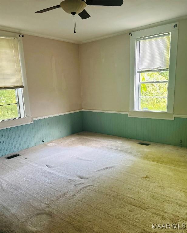 905 Milly Francis St, Wetumpka, AL 36092 - carpeted empty room featuring ceiling fan, wainscoting, and plenty of natural light